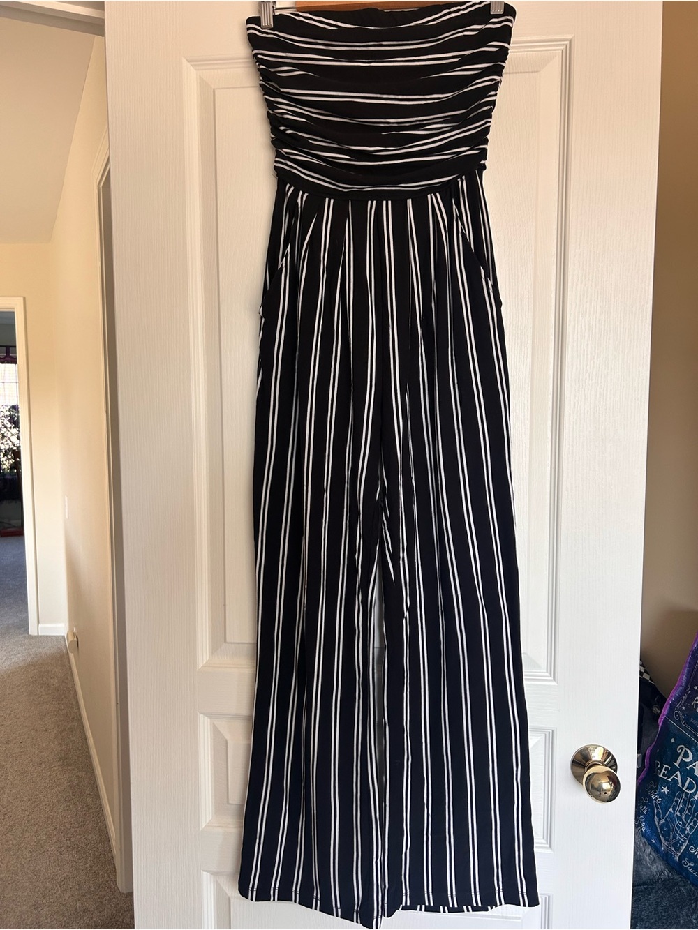 Black & White Strapless Stripped Jumpsuit Romper Rue 21